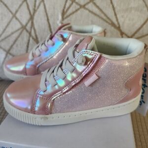 Carter's Pink and White Kids High Cut Sneakers Shimmer Easy Wipe Easy On Off